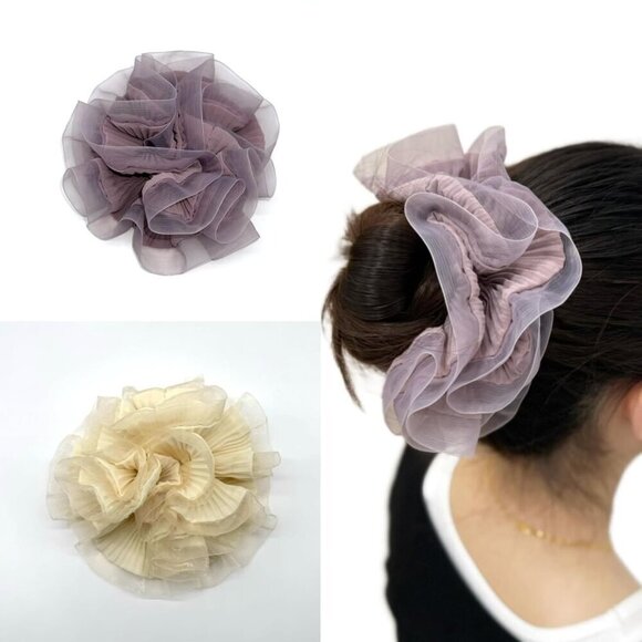 Large Chiffon Organza Hair Scrunchies Set for Women Elegant Ponytail Holders main image 4